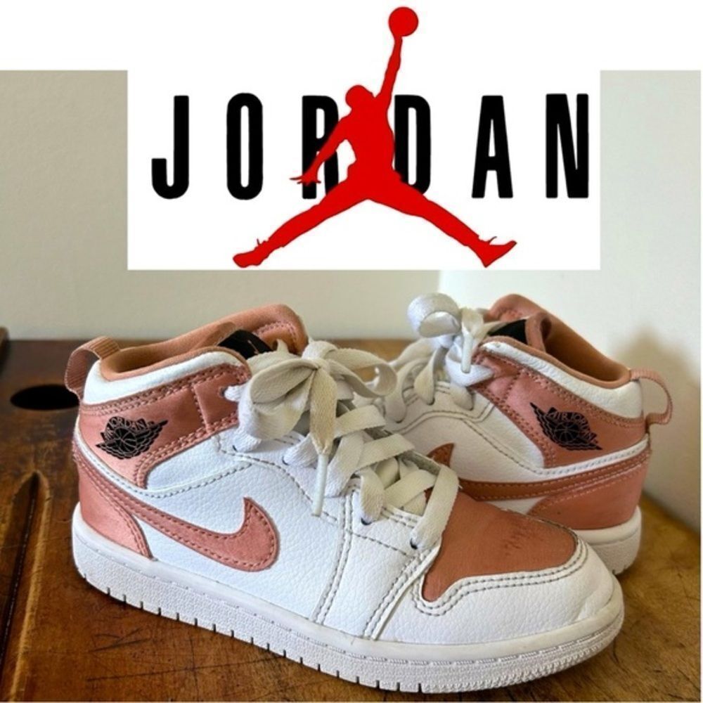Jordan Nike shoes, girls 9.5, rose gold & white, GUC see pix for blemishes